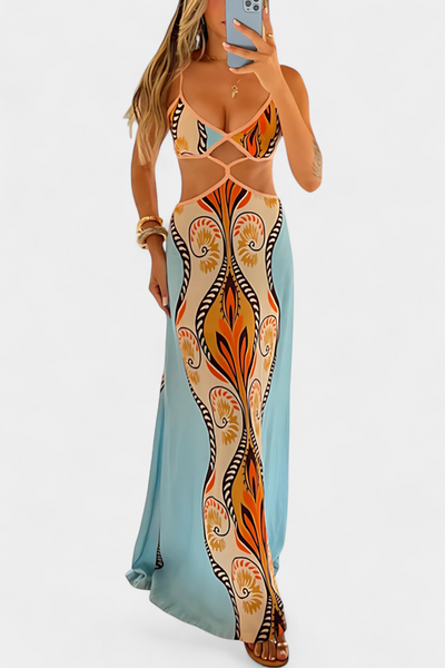 Amaya Fuego — Vestido Cut-Out con Estampado Abstracto