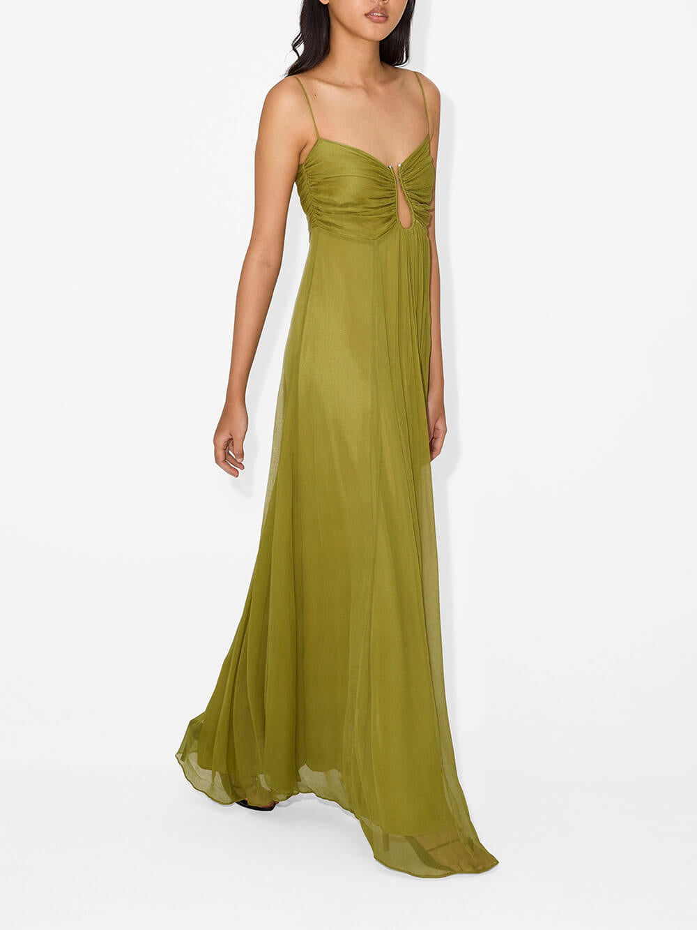 Aurora Metallica — Vestido Maxi con Cut-Out Escultural
