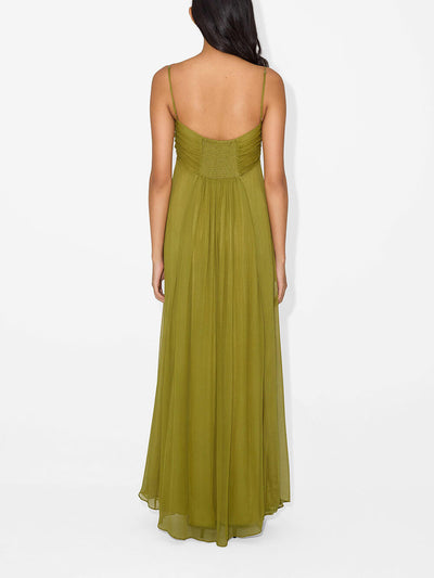 Aurora Metallica — Vestido Maxi con Cut-Out Escultural