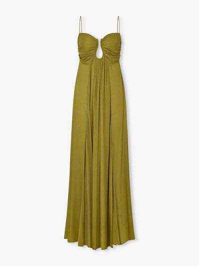 Aurora Metallica — Vestido Maxi con Cut-Out Escultural