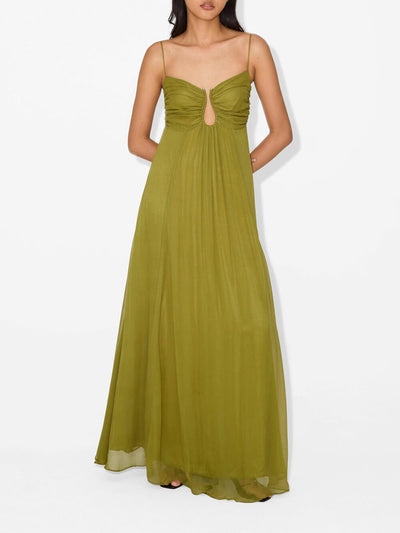 Aurora Metallica — Vestido Maxi con Cut-Out Escultural