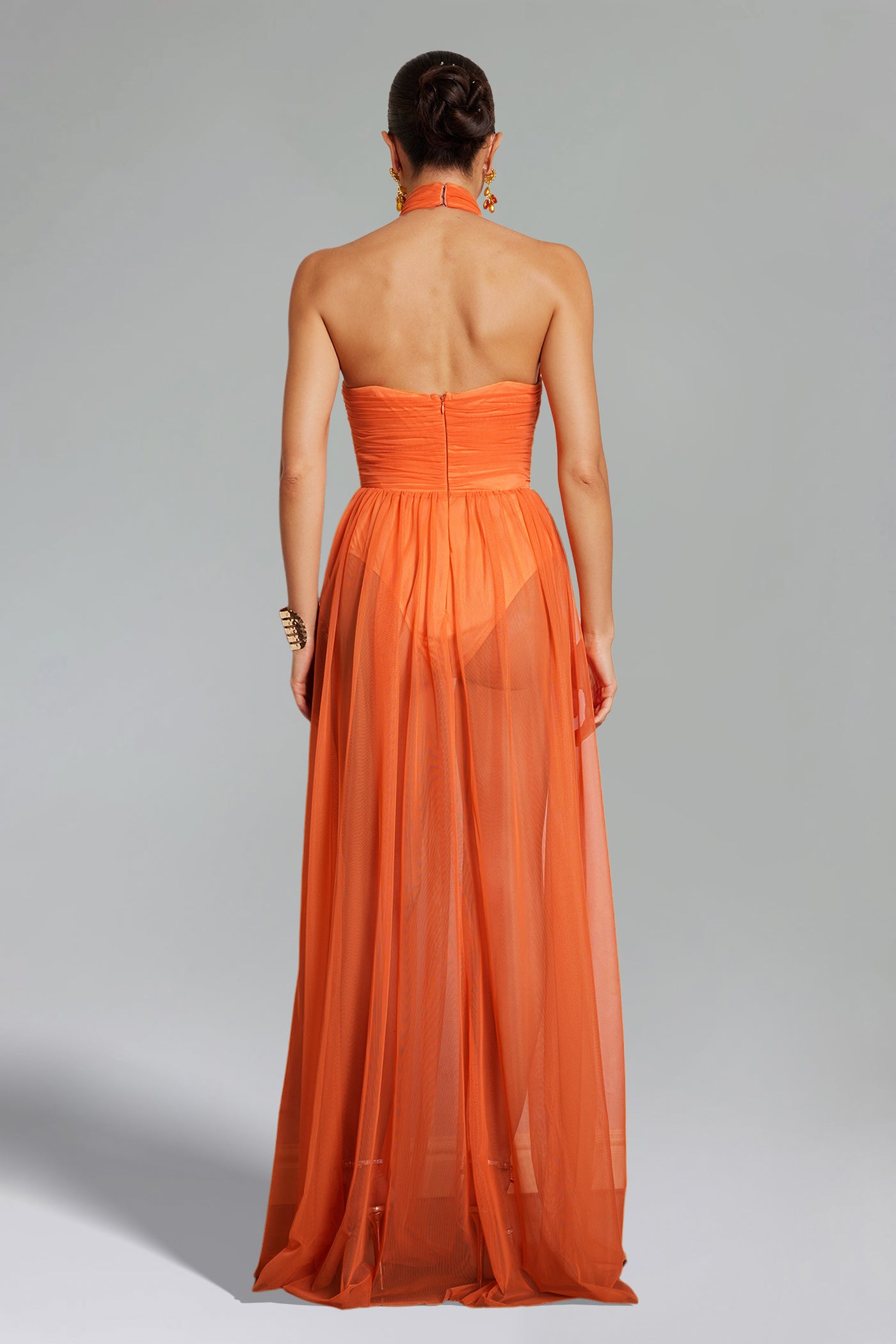 Halterneck Twist Mesh Maxi Dress