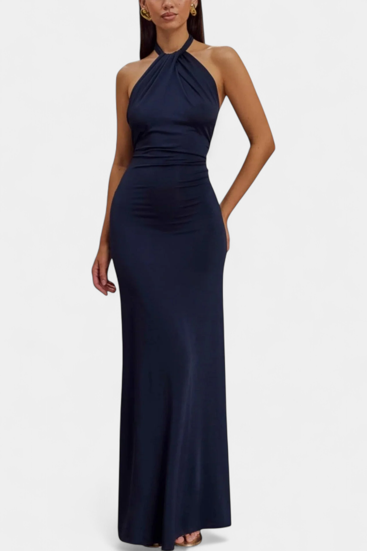 Vestido Olivia – Halter con Fruncido y Espalda Descubierta