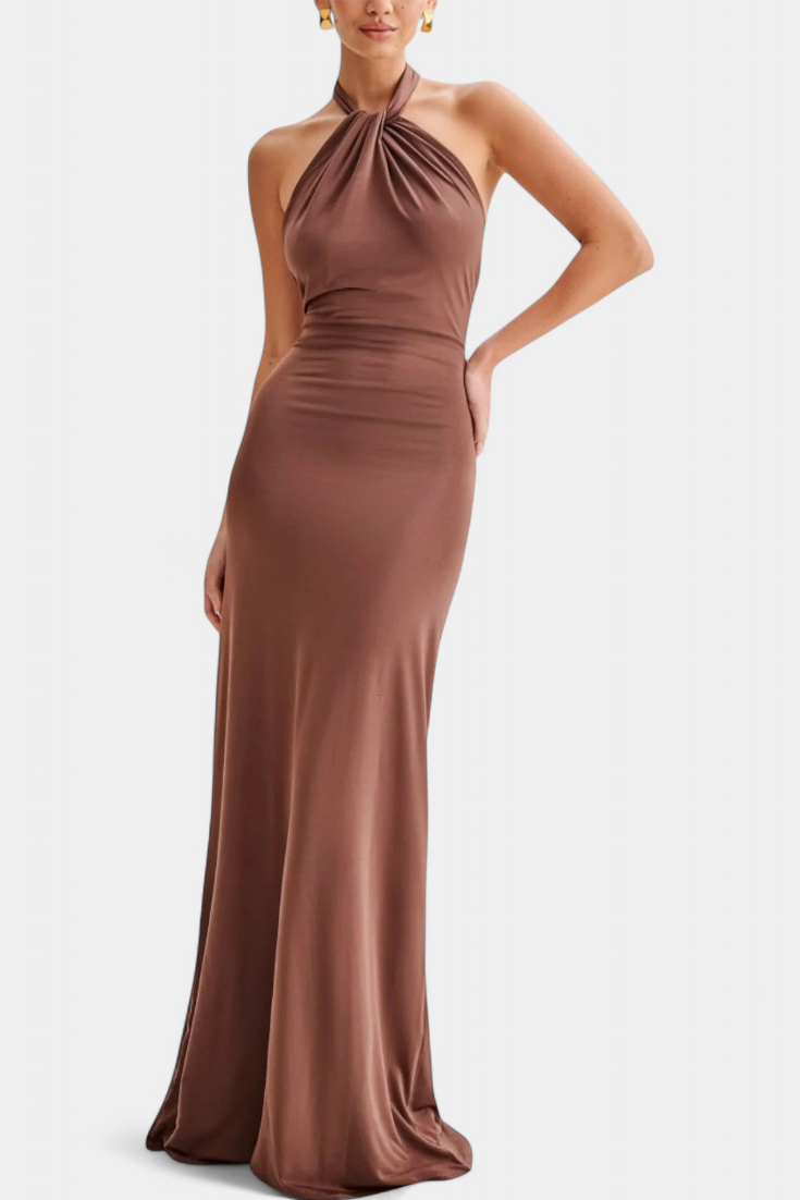 Vestido Olivia – Halter con Fruncido y Espalda Descubierta