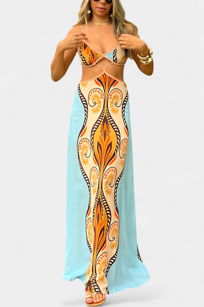 Amaya Fuego — Vestido Cut-Out con Estampado Abstracto