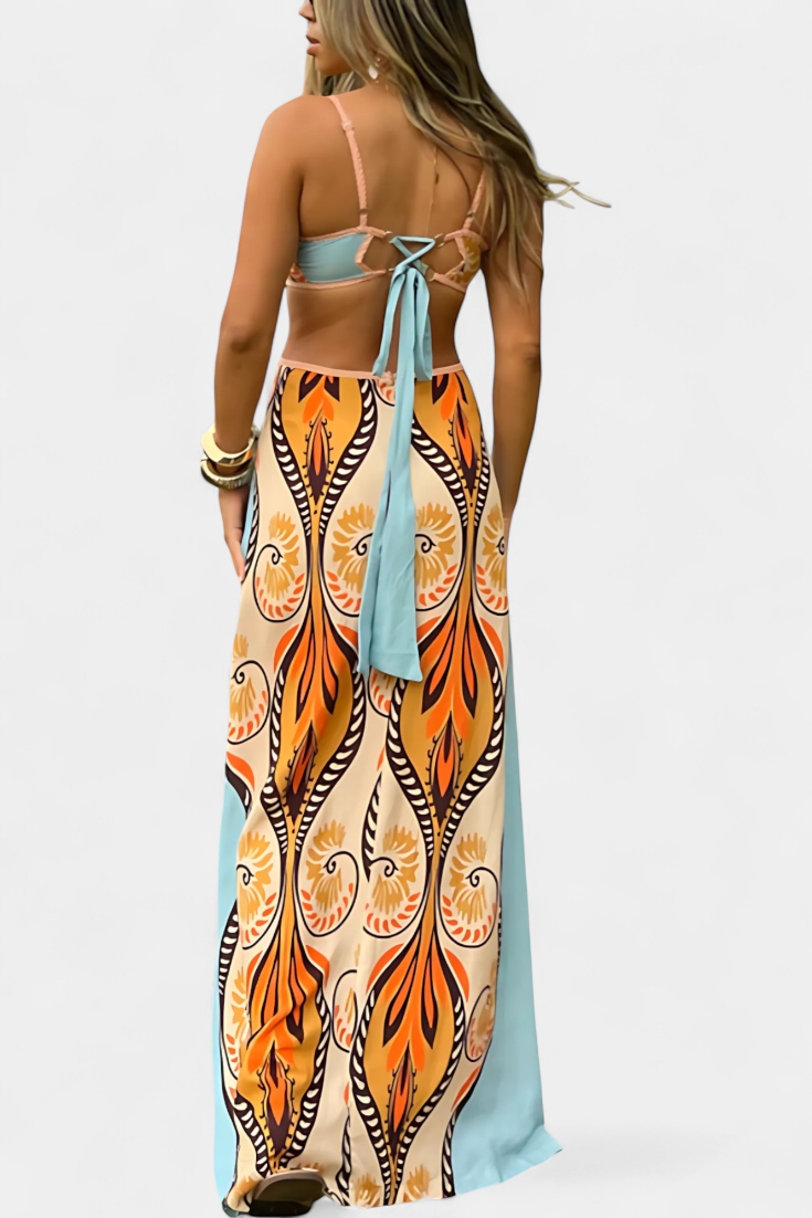 Amaya Fuego — Vestido Cut-Out con Estampado Abstracto