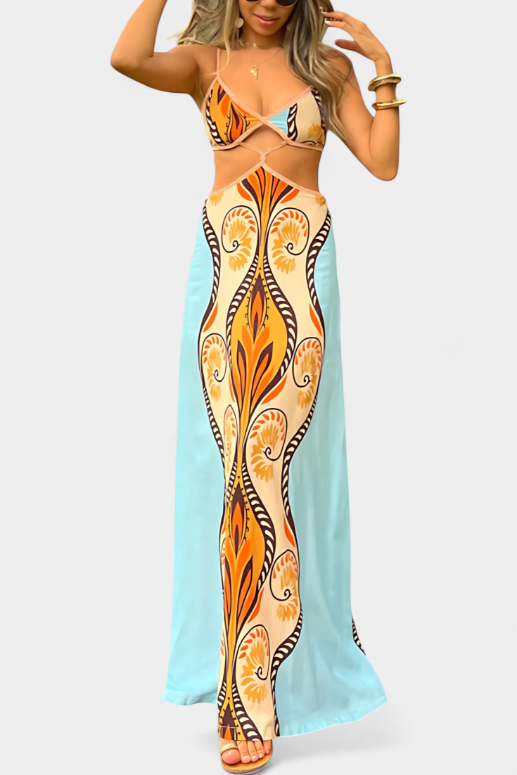 Amaya Fuego — Vestido Cut-Out con Estampado Abstracto
