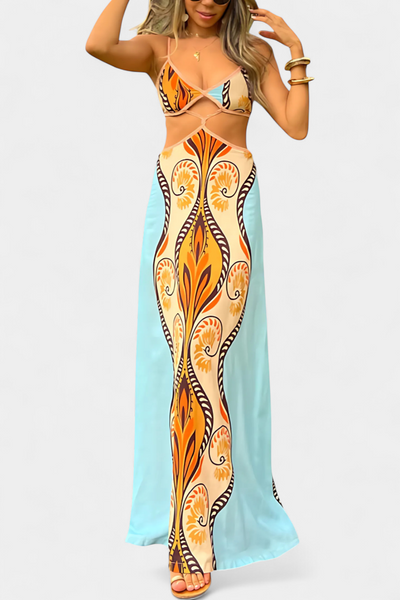 Amaya Fuego — Vestido Cut-Out con Estampado Abstracto