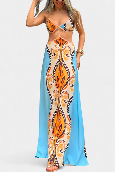 Amaya Fuego — Vestido Cut-Out con Estampado Abstracto