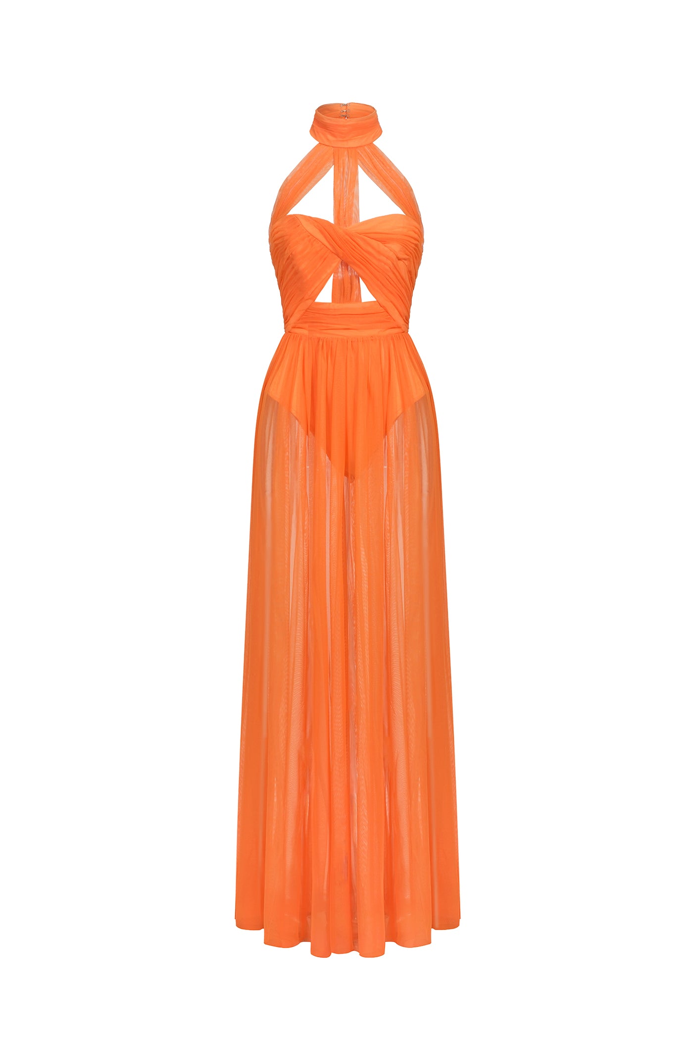 Halterneck Twist Mesh Maxi Dress