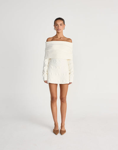 Clara | Vestido mini de manga larga (blanco roto)