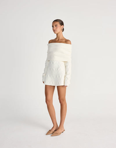 Clara | Vestido mini de manga larga (blanco roto)