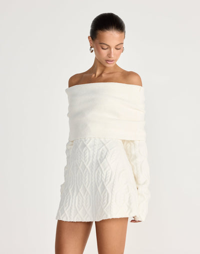 Clara | Vestido mini de manga larga (blanco roto)