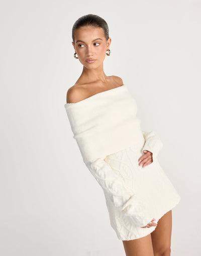 Clara | Vestido mini de manga larga (blanco roto)