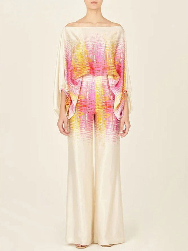 Tweedelige set met abstracte golven - geel-roze