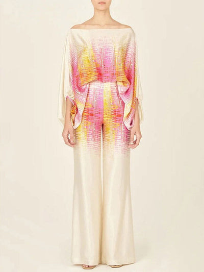 Tweedelige set met abstracte golven - geel-roze
