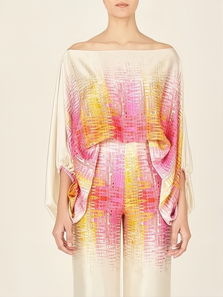 Tweedelige set met abstracte golven - geel-roze