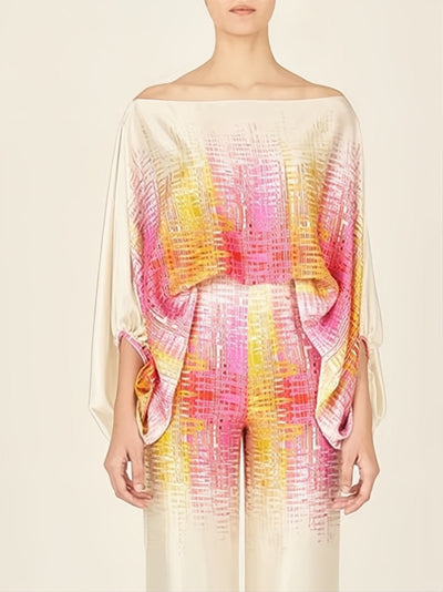 Tweedelige set met abstracte golven - geel-roze