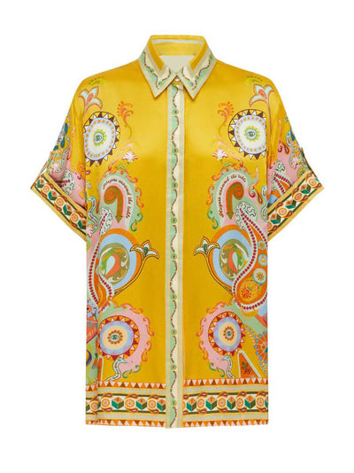 Verfijnde satijnen unieke oversized tweedelige set met cashewbloemenprint en knoop