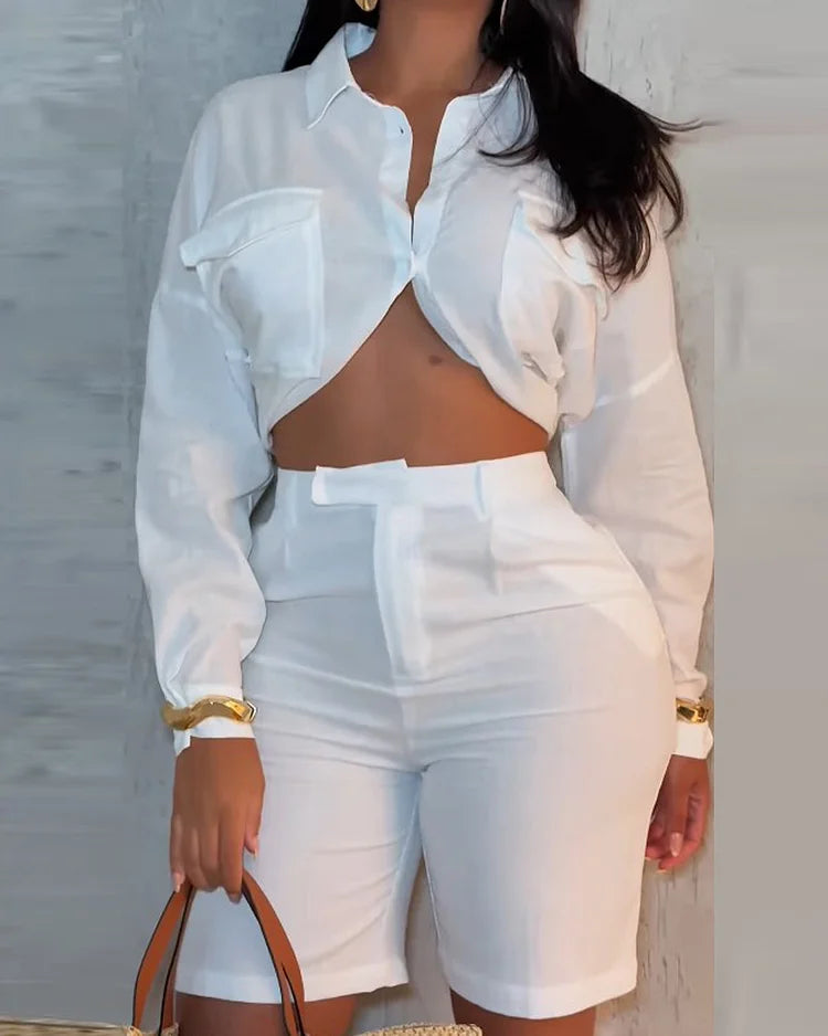 Solid Color Lapel Two-Piece Casual Suit