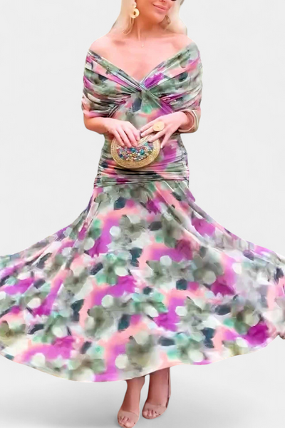 Selva Nocturna — Vestido Largo con Estampado Floral y Escote en V