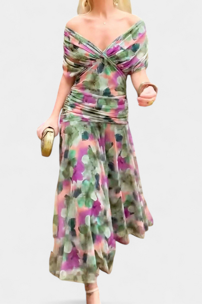 Selva Nocturna — Vestido Largo con Estampado Floral y Escote en V