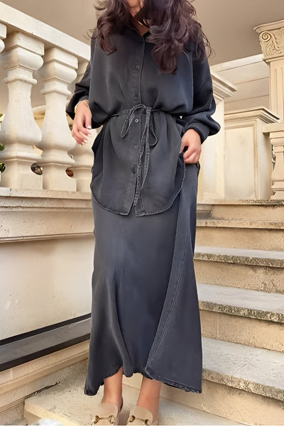 Lavella | Conjunto de camisa y falda de manga larga con cordón ajustable