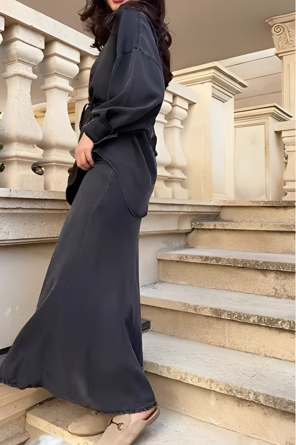 Lavella | Conjunto de camisa y falda de manga larga con cordón ajustable