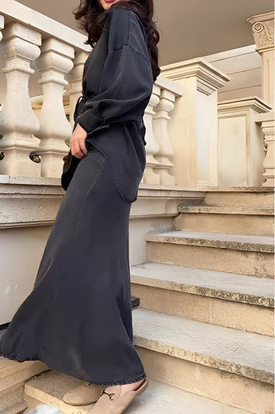 Lavella | Conjunto de camisa y falda de manga larga con cordón ajustable