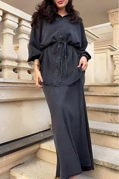 Lavella | Conjunto de camisa y falda de manga larga con cordón ajustable