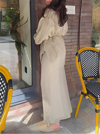 Lavella | Conjunto de camisa y falda de manga larga con cordón ajustable